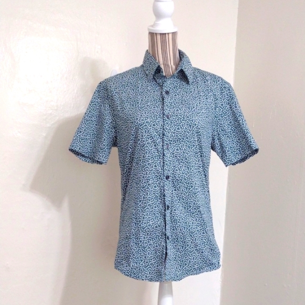 Michael Kors Green & White Print Button Front Short Sleeve Shirt Size S